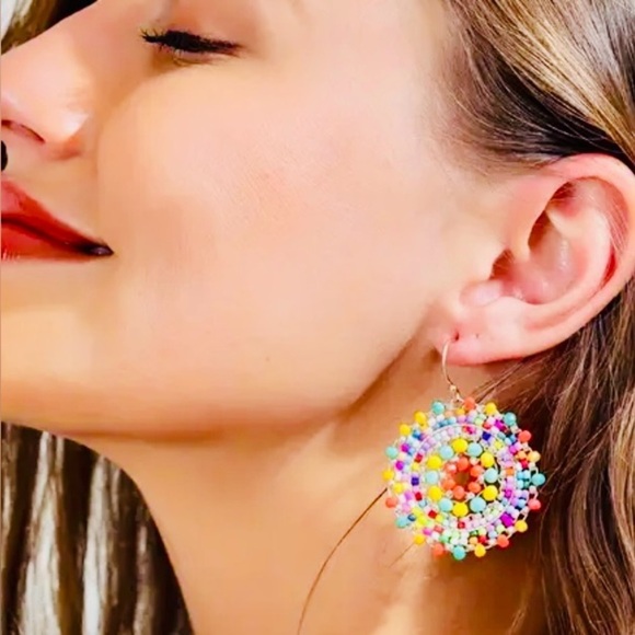 Colorful Beaded Mandala Dangle Earrings - Picture 3 of 3